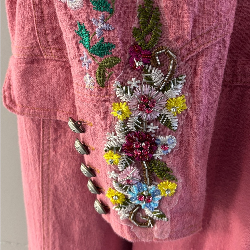 Aratta Rose-Red Embroidered Double-Breasted Trench Coat - Picture 4 of 4